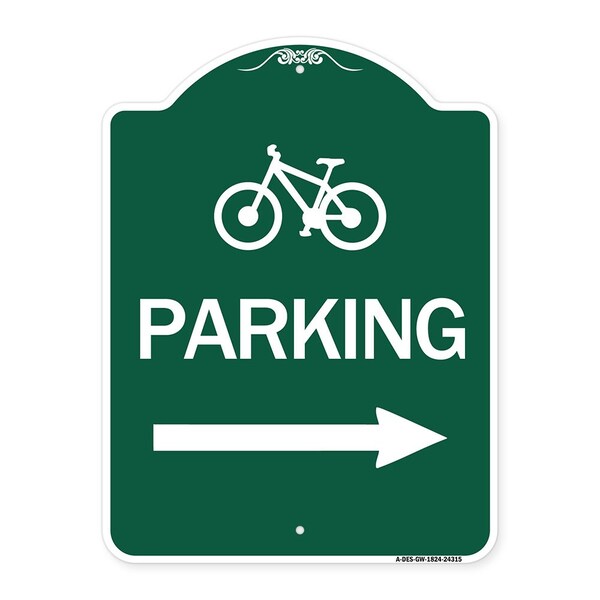 Signmission BicycleParking Right Arrow, Green & White Aluminum Architectural Sign, 18" x 24", GW-1824-24315 A-DES-GW-1824-24315 - main